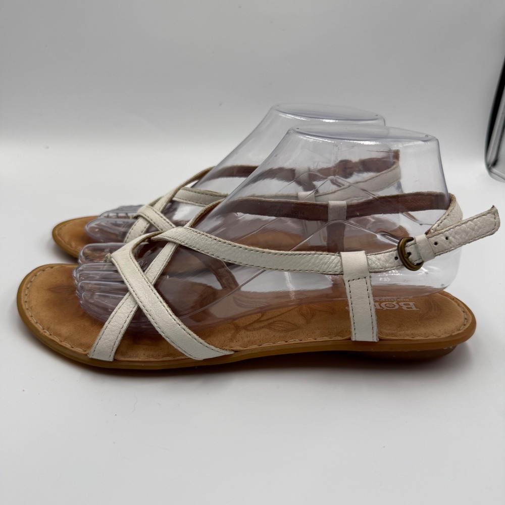 Born Mai White Leather Strappy Sandals Size 8M Boho Minimalist Comfort Summer - Picture 3 of 7